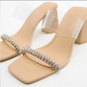 ZARA HIGH BLOCK HEEL VINYL SANDALS